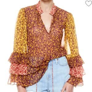 Alice + Olivia Floral Blouse in Yellow and Red